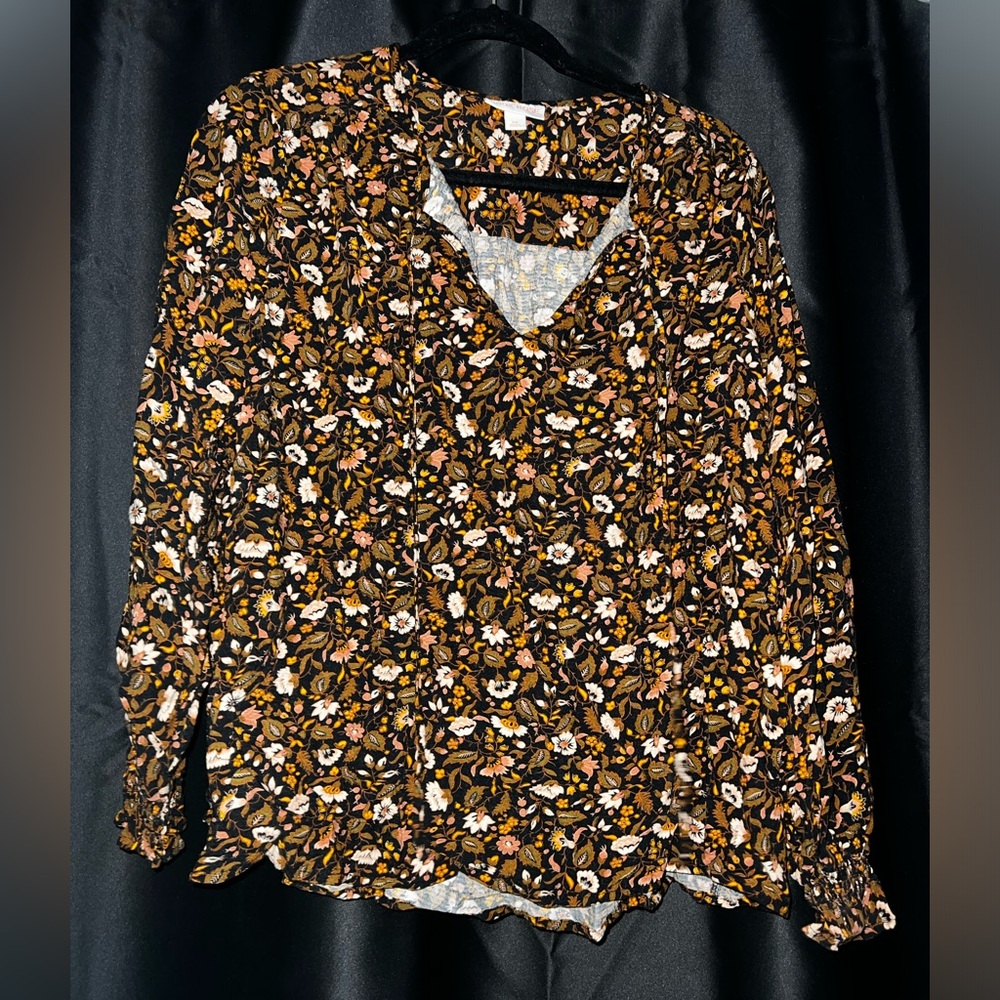 Knox Rose Black and Orange V-Neck 3/4 Sleeve Blouse